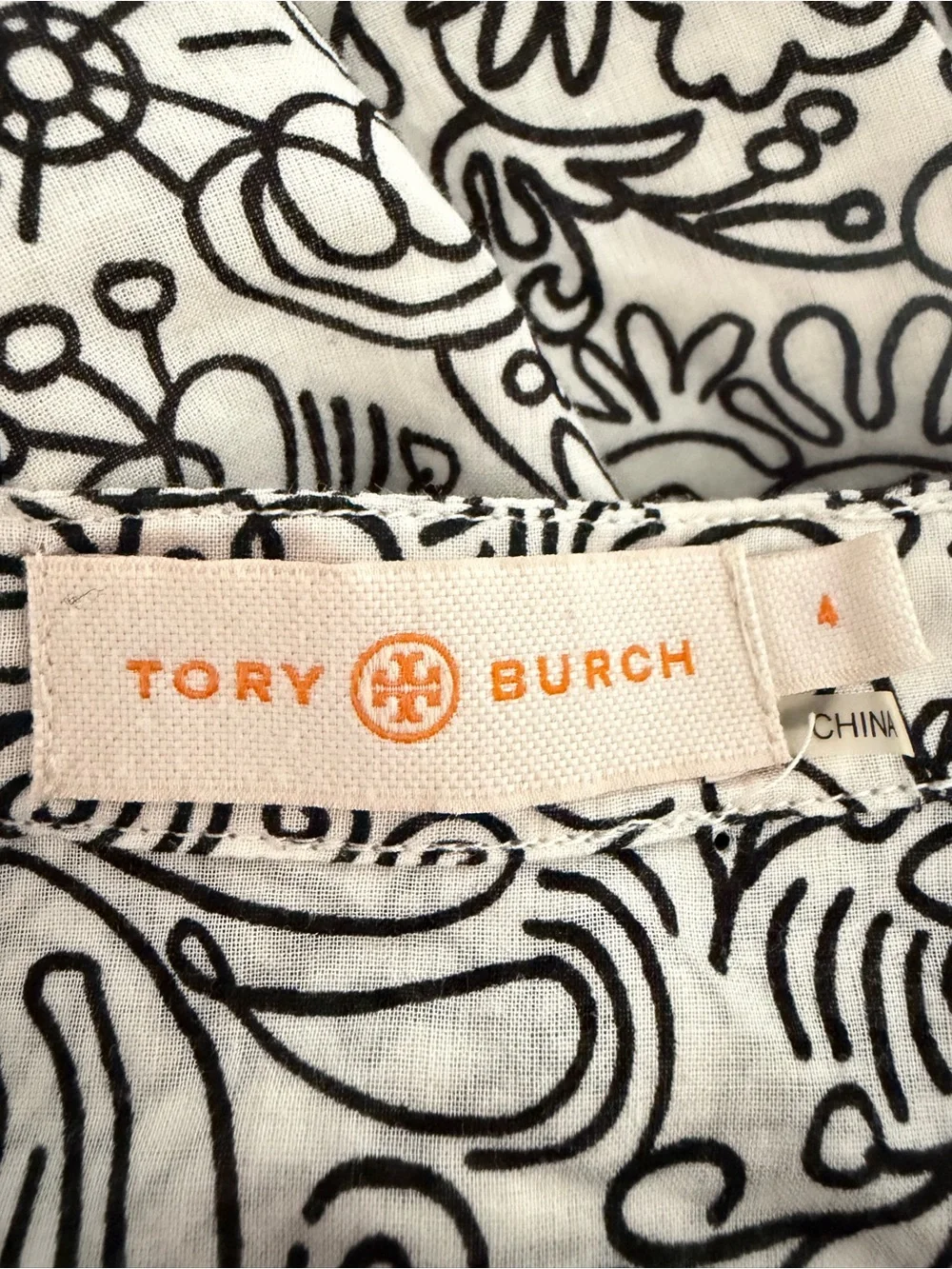 Tory Burch White Black Doodle Print‎ Long Sleeve Shirt Dress Size 4 8616